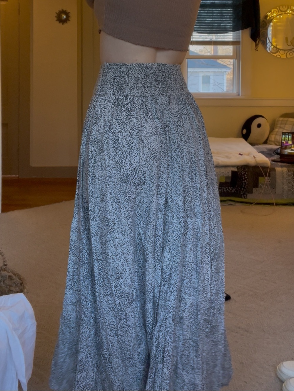 Japna A-Line Maxi Skirt Brown and Beige Leopard Print Whimsy Fairy Flowy Light - Picture 11 of 13